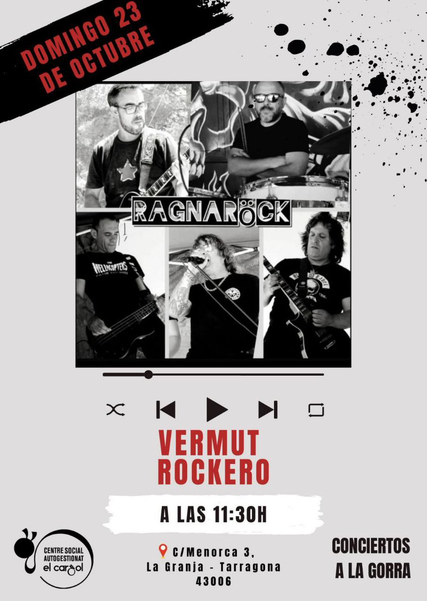 📣 Finalmente sólo podremos contar con una banda <a href="/ragnarock_band/">RAGNAROCK</a> para el vermut rockero del domingo. 

➡️ No os preocupéis porque estaremos ambientando la mañana con buena música hasta las 12h que empezará la banda a tocar!!

📍Nos vemos como en c/Menorca 3, La Granja - Tarragona