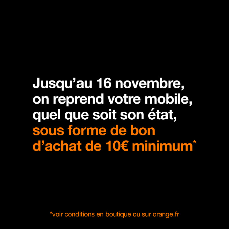 Orange_France's tweet photo. Et vous, que faites-vous de votre ancien téléphone 🤔 
Jusqu’au 16 novembre, on vous le reprend, quel que soit son état ♻️ 📱 
Voir conditions en boutique ou sur notre site 👇