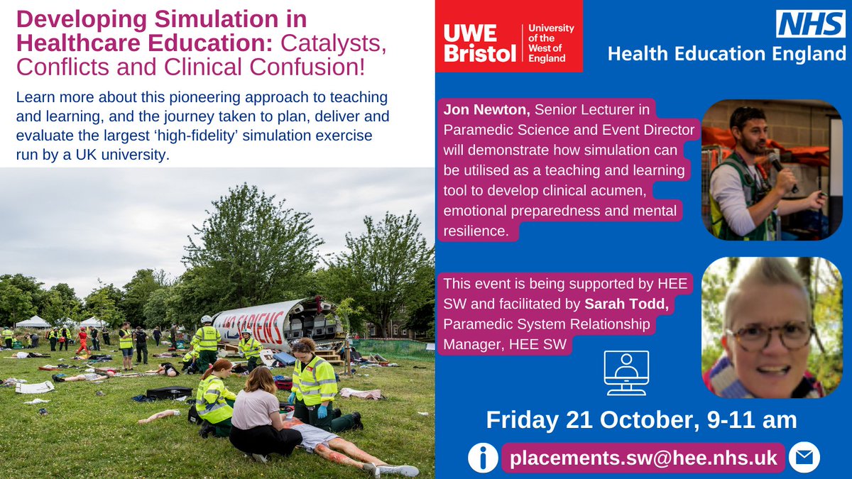 NHSHEE_SWest's tweet photo. We are ‘Developing Simulation in Healthcare’ this Friday! Are you interested to learn more? Register to our free webinar now 👉 https://t.co/75zboWwtv5
@jonNewton999, @SarahToddPara @UWEBristol @Jane_Bunce #HEESW #CPD #NHS #SimulationHealthcare https://t.co/DLJXHI8tQx