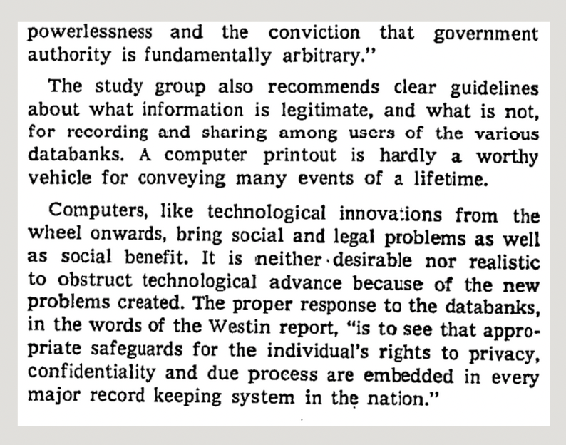 DPL_rewind's tweet photo. on this day in 1972 the @nytimes reported about the publication of the study 'Databanks in a Free Society' and its call for a #rightofaccess to personal data, under the title 'Dubious Data' https://t.co/x1hHdgBJbk