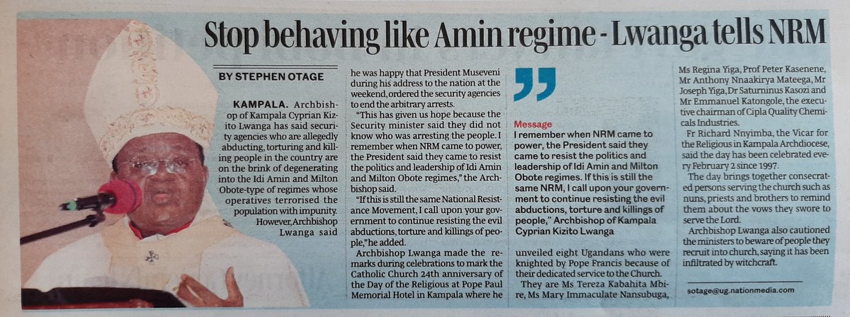 A few days after making this statement, Archbishop Lwanga died under unclear circumstances. But let's give everything TIME. Luke 8:17 says, '....nothing hidden will not be disclosed, and nothing concealed will not be known or brought out into the open.' Continue resting in peace.