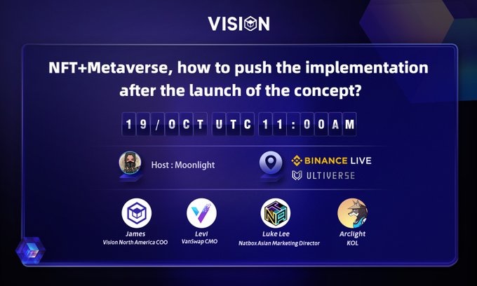AMA: NFT+Metaverse, как продвигать реализацию после запуска концепта?

<a href="/Vision_Chain/">Vision Metaverse</a> × <a href="/Van_Swap/">VanSwap</a> × <a href="/Eabh2/">Moonpay Labs</a> × @Cryptoarclight

⏰Время: 19 октября, 11:00 (UTC)

🔗Ссылка: binance.com/en/live/video?……

🎁Раздача:＞Награда 1000$👇