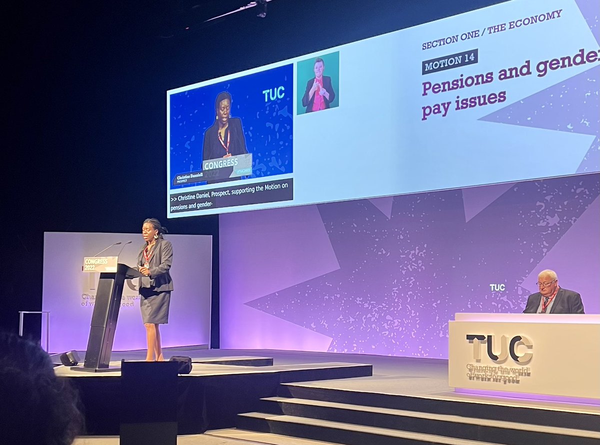 ProspectUnion's tweet photo. Our Deputy Vice President Christine Danniell speaking on the gender pension gap at @The_TUC Congress. Pay &amp; pension inequality for women is still very real #TUC22 https://t.co/6d8QCne3TZ