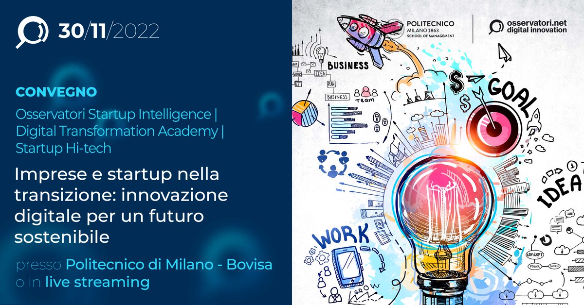 Osserv_Digital's tweet photo. #SaveTheDate - Mercoledì 30 novembre - Convegno "Imprese e #startup nella transizione: #innovazionedigitale per un futuro #sostenibile". Iscriviti subito👉https://t.co/voV4hgk6II #startupintelligence22 #startuphitech22 #digitaltransformation22 #openinnovation https://t.co/cCEk7RSCbW