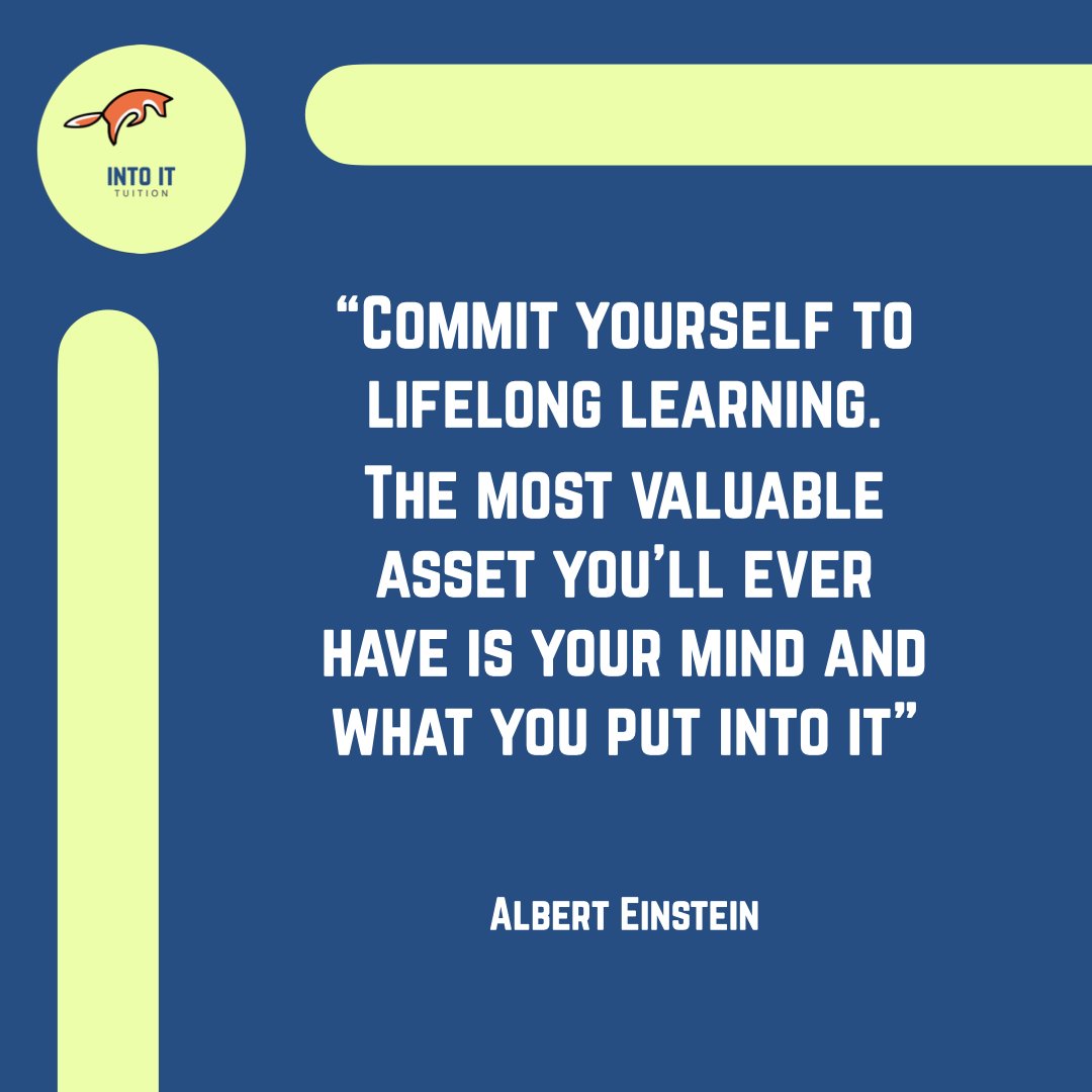 IntoItTuition's tweet photo. “Commit yourself to lifelong learning. The most valuable asset you’ll ever have is your mind and what you put into it” – Albert Einstein

Enquire now 
.
#tutoring #learning #teaching #Math #LearnEnglish https://t.co/2AEMIgY0PA