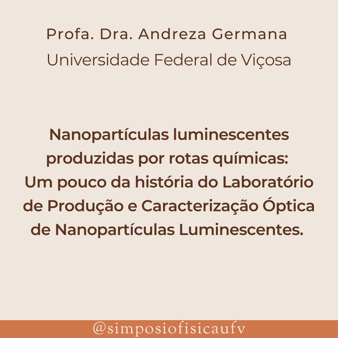 Teremos, nesta edição, a presença da Dra. Andreza Germana, professora da Universidade Federal de Viçosa, em uma palestra com o tema: "Nanopartículas luminescentes produzidas por rotas químicas"!

Mais informações em: ufv2022.simposiofisica.com

#ufv #fisica #fisicaufv