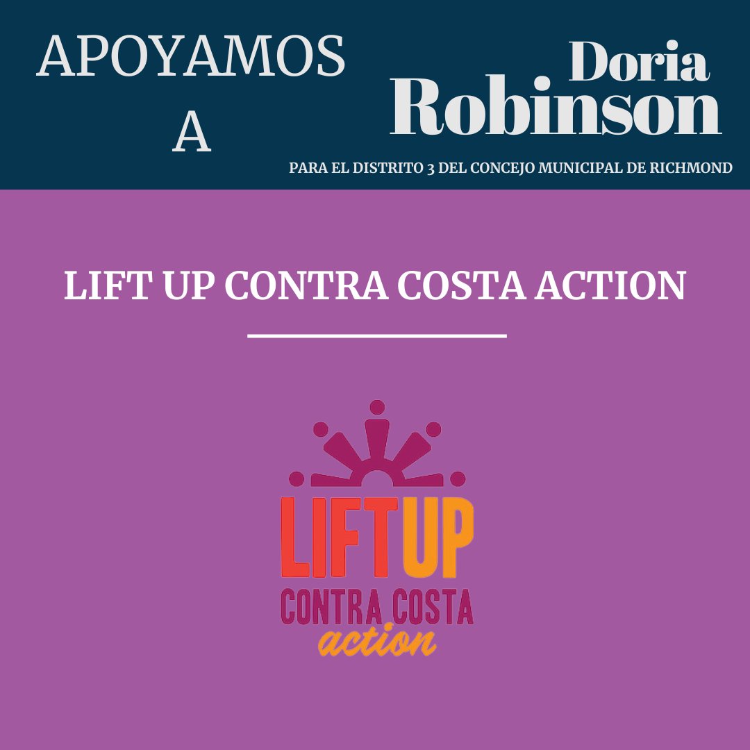 Doria4Richmond's tweet photo. Me complace anunciar que mi campaรฑa para el Concejo Municipal de Richmond 2022 - Distrito 3 ha sido respaldada oficialmente por Lift Up Contra Costa Action.
#affordablehousingnow #Healthforall #SustainableEconomicDevelopment #citycouncil #richmondca #citycouncild3richmondca https://t.co/RNK3eEAkAR
