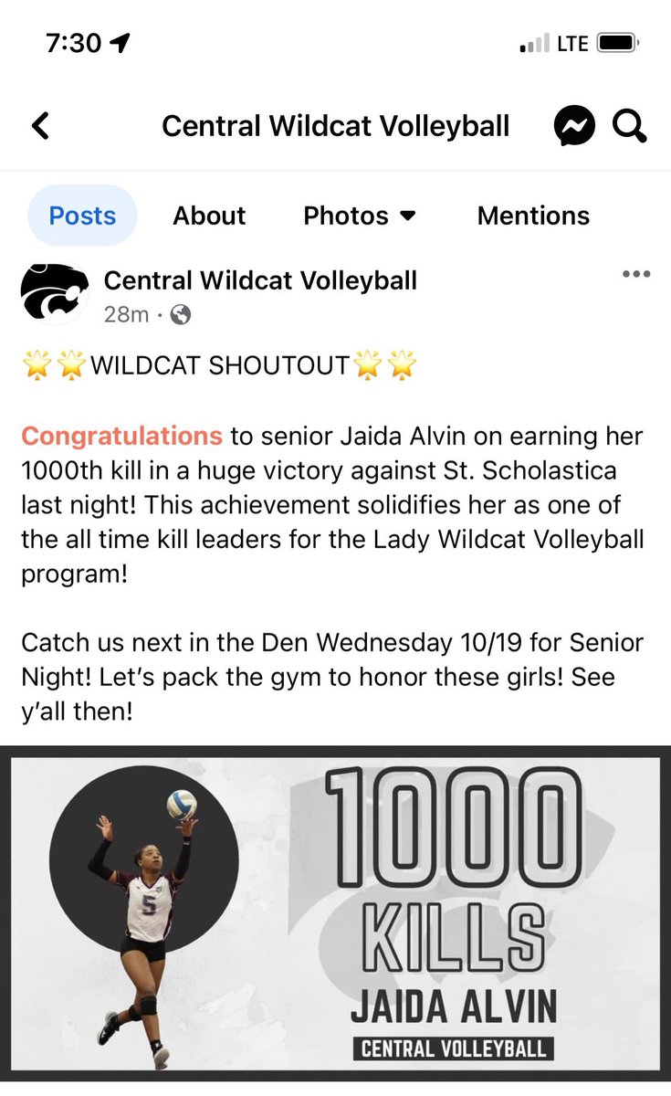 Thank you Lady Wildcat Volleyball for this recognition! <a href="/centralvolley/">Central Volleyball</a>