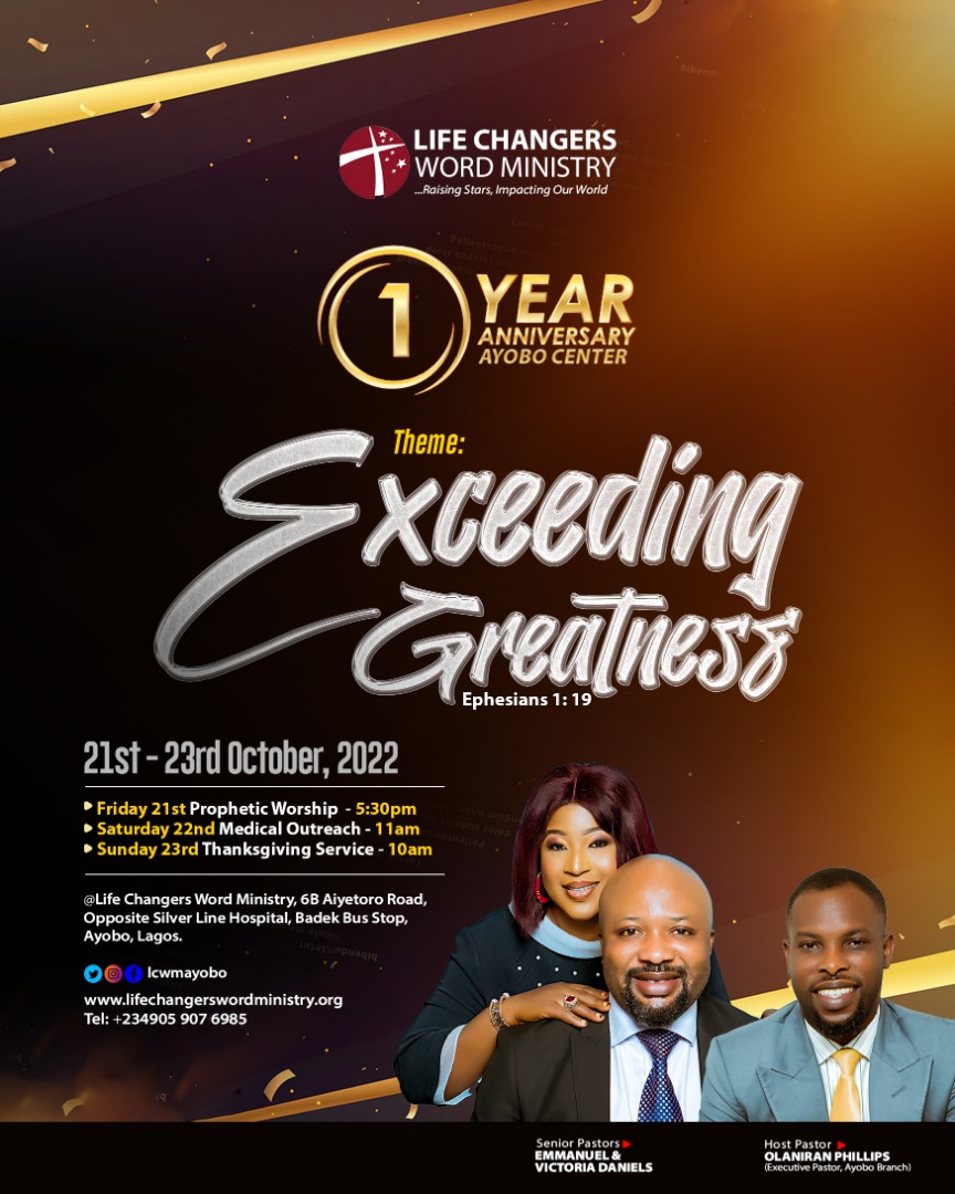 lcwm_ayobo's tweet photo. You are specially invited  to our first year anniversary 
Come and let us celebrate God's exceeding greatness upon the church 
#Lcwmayobo
#anniversary https://t.co/W9VM1rrFwb