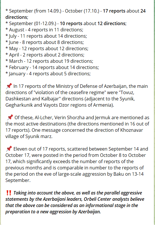 ‼️👇Threats of another #Azerbaijani aggression against #Armenia: analysis of the Orbeli Center

* Orbeli Center analysts believe that this👇👇 can be considered an informational stage in the preparation for new aggression by Azerbaijan.
