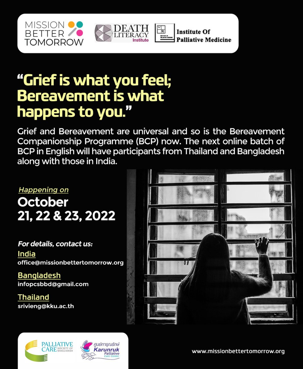 mbtunited's tweet photo. #missionbettertomorrow with Institute of Palliative Medicine &amp; Death Literacy Institute, Australia is organising the 7th batch of Bereavement Companionship Programme, BCP. In this International batch held on Oct 21,22 &amp;23 participants will be  from Thailand, Bangladesh&amp; India. https://t.co/AvzHJnQj5H