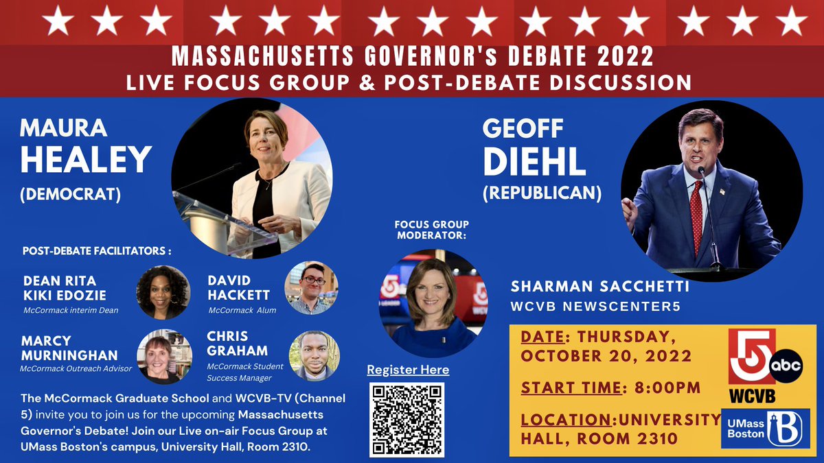 McCormackGrad's tweet photo. Have you signed up to join our live on-air Massachusetts Governor’s Debate Focus Group? Register here: https://t.co/34dO5D6TnA @WBUR @WCVB @WCVB @BostonGlobe  @UMassBoston @conresglobal @OLLIumass @SharmanTV @publicpolicyumb @gerontologyumb https://t.co/vNA0phwxs1