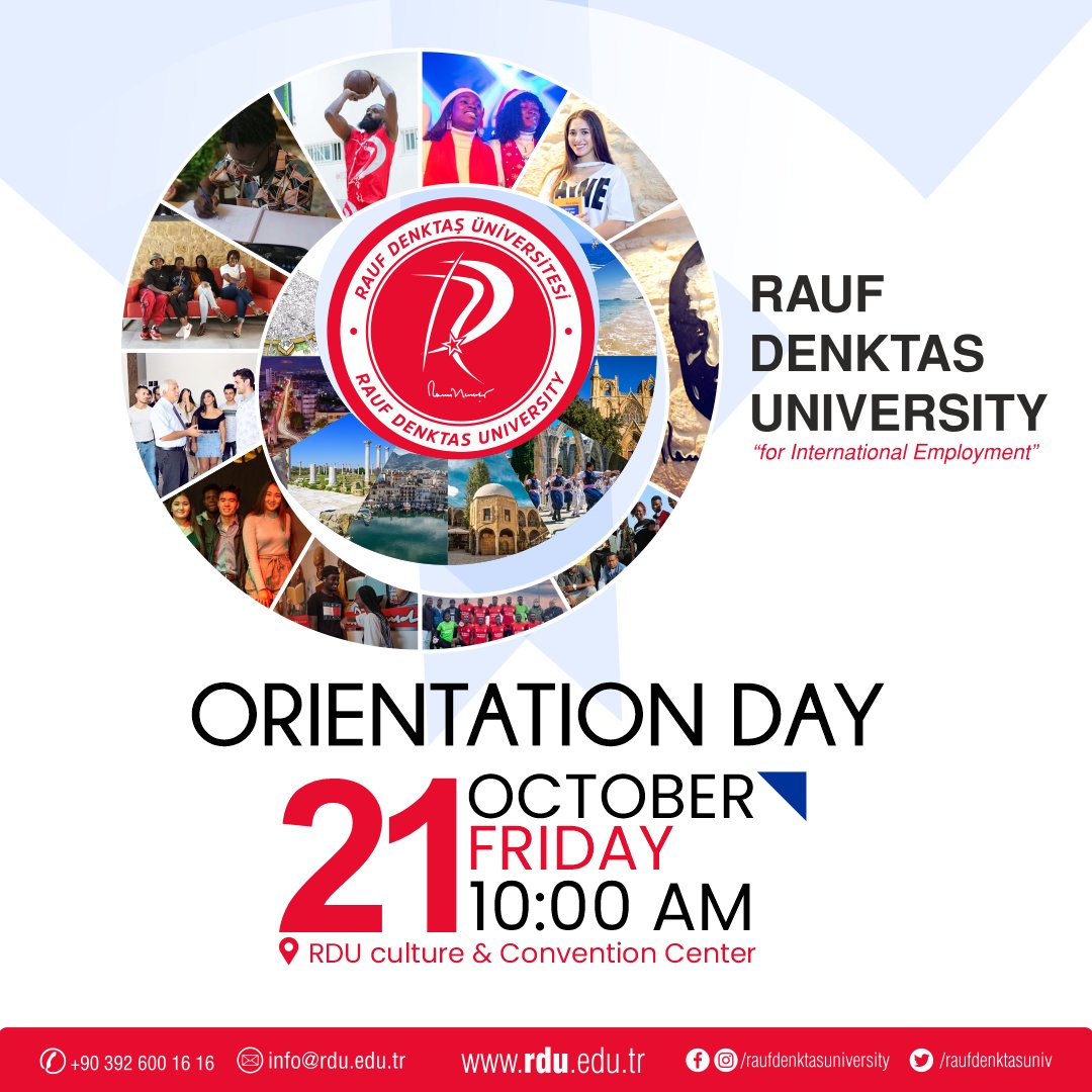 🌟We would like to invite our new students to the RDU Orientation Day, Friday the 21st of October 2022 at 10.00 am at the Culture & Convention Center. We will be happy to see you at the RDU Orientation Day! #raufdenktasuniversity