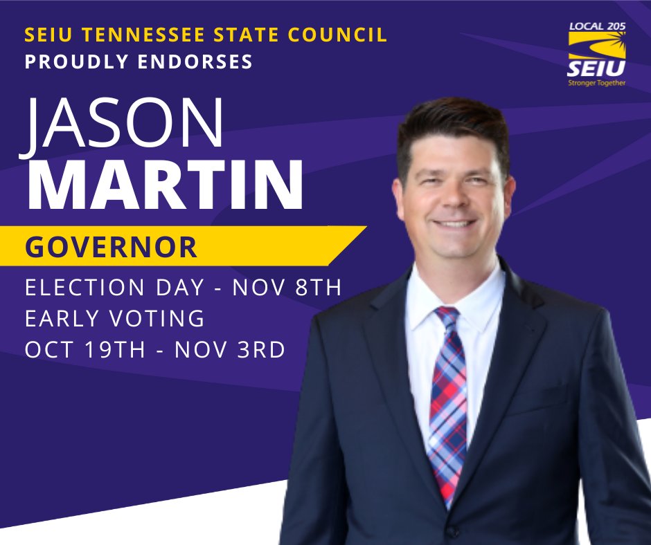 We need a Governor who will address the needs of Tennessee's working families, not simply act in the interests of price-gouging corporations. We're proud to endorse @jasonbmartin!