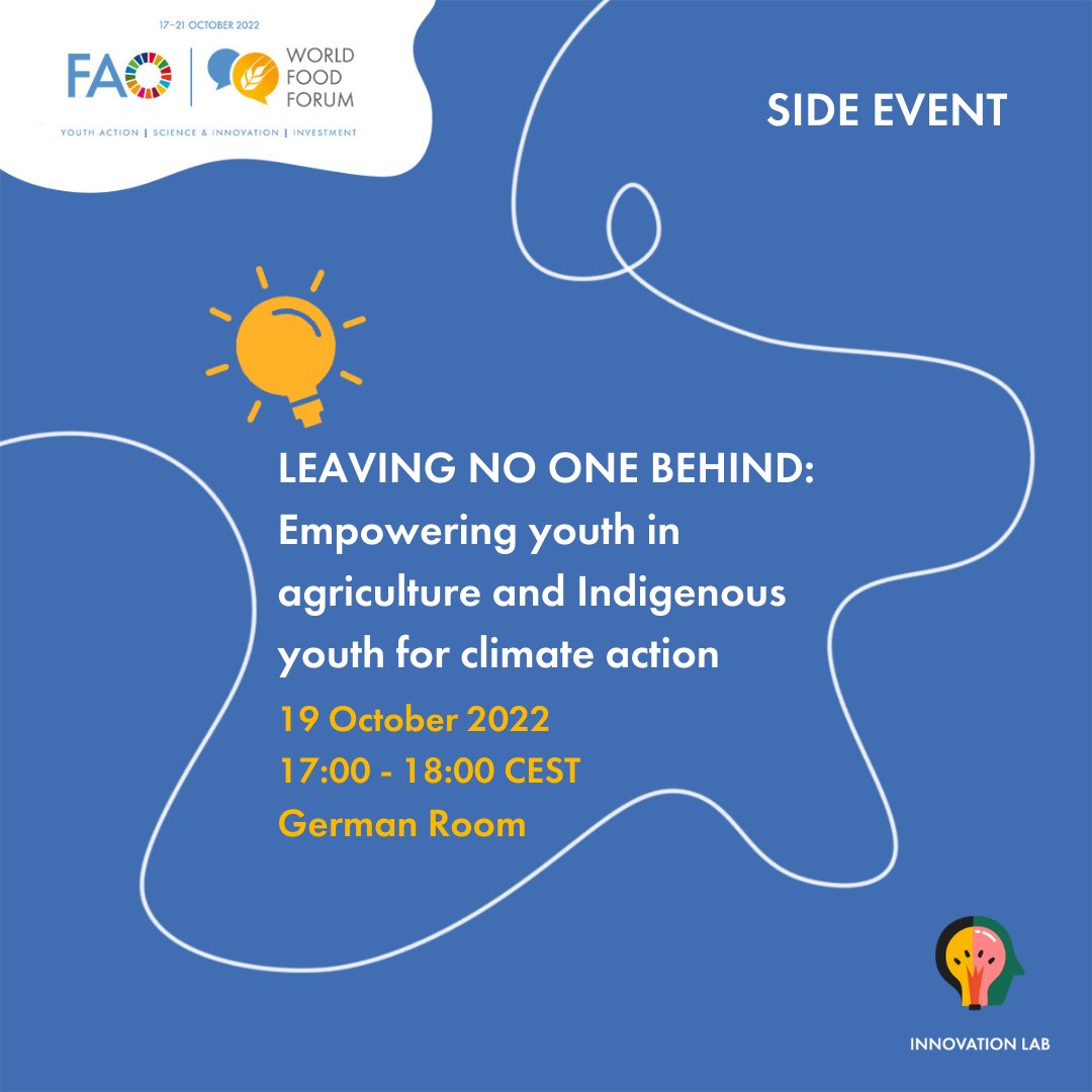 Youth are being increasingly included in climate action, but are we on track to reach everyone? Join us at the #WorldFoodForum to identify strategies to leave no one behind! 📅 19 October 17-18h CEST 📌 German Room, FAO and ONLINE 🔗 forms.gle/EnaKcbTbjBEopt… #youth #UNited4Land