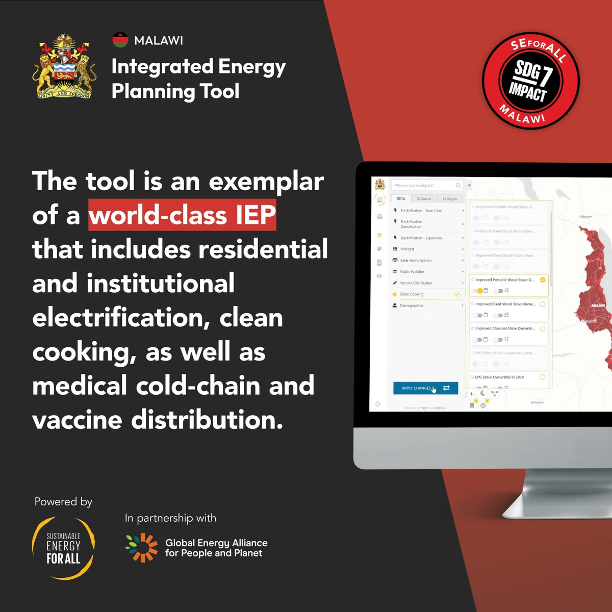 🇲🇼 Malawi, with support from SEforALL and @EnergyAlliance, launches new geospatial analysis and energy planning tool to help the country reach #SDG7 by 2030. Join the launch at 9:00 AM CET tomorrow, 19 October: bit.ly/3MFkJ9i #LetsChangeEnergy @EnergyAlliance