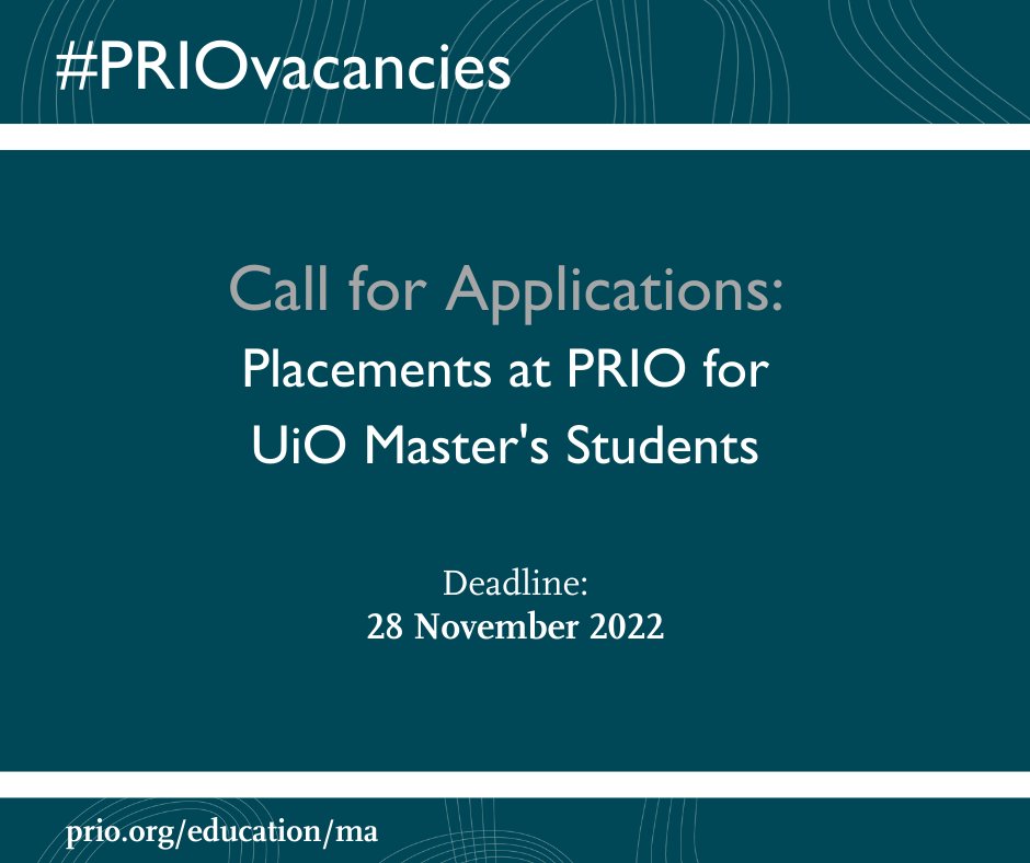 📢Call for Applications📢 ​<a href="/UniOslo/">Universitetet i Oslo</a> master's #students are now invited to apply for a place on the UiO-PRIO #Student Programme! For more information about the Student Programme, and to apply, click here👉 prio.org/education/ma  

Deadline🗓️: 28 November 2022.

#vacancy