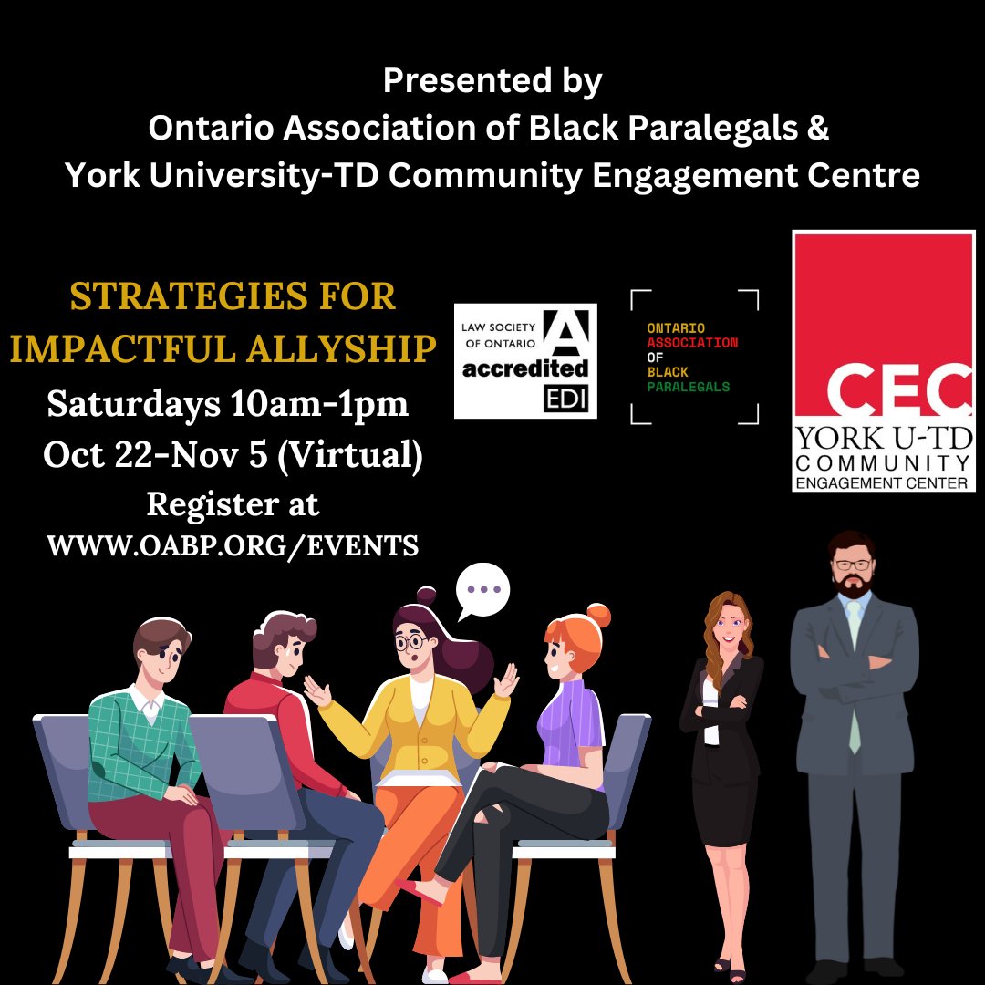 Strategies for Impactful Allyship is taking place for the next three weeks (October 22-November 5). You do not need to be a legal professional to attend!

Free Registration: oabp.org/event-details/…

#impactfulallyship #allyship #allies