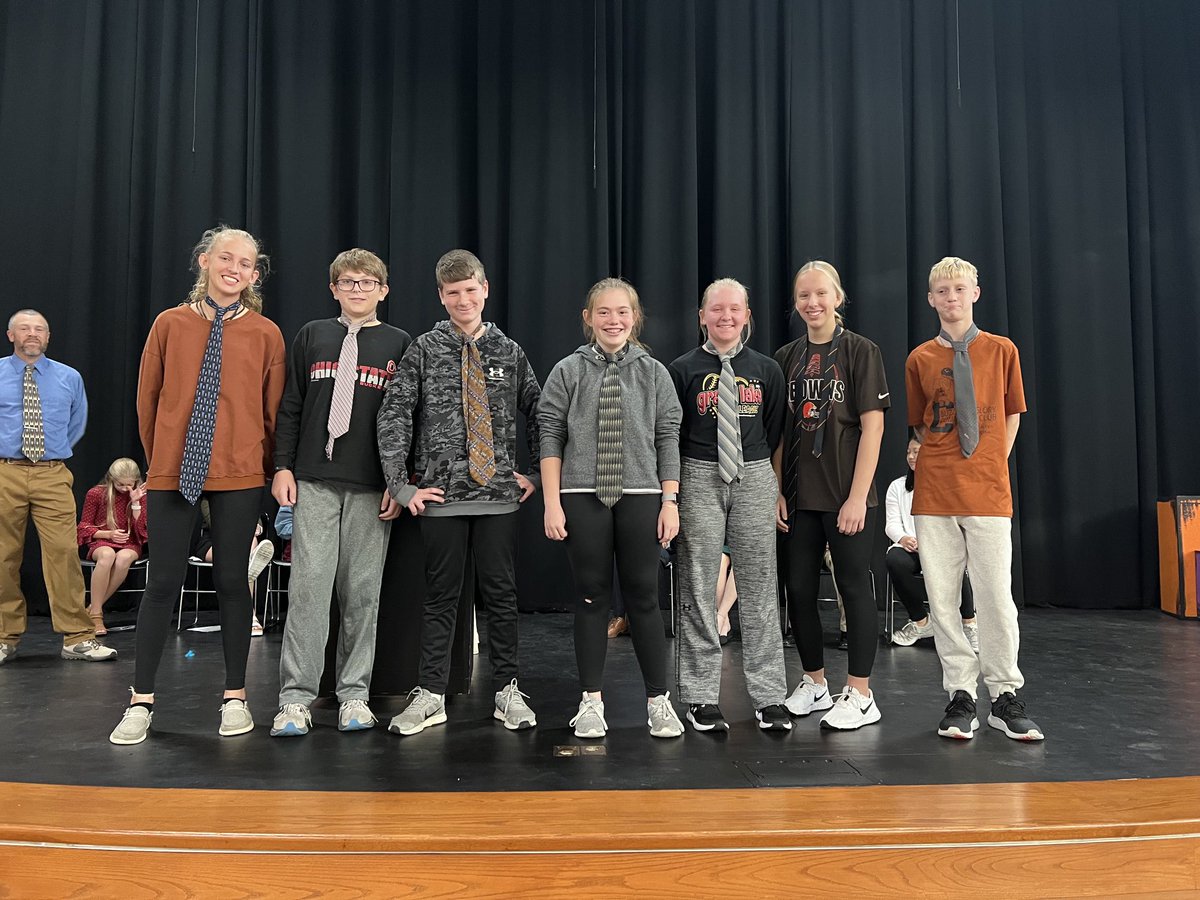 CWMiddleSchool's tweet photo. Not only are students learning about our veterans, but also how to honor them by learning to tie a tie. The annual tie tying contest did not disappoint! #cavpride https://t.co/eVqa16xDYc