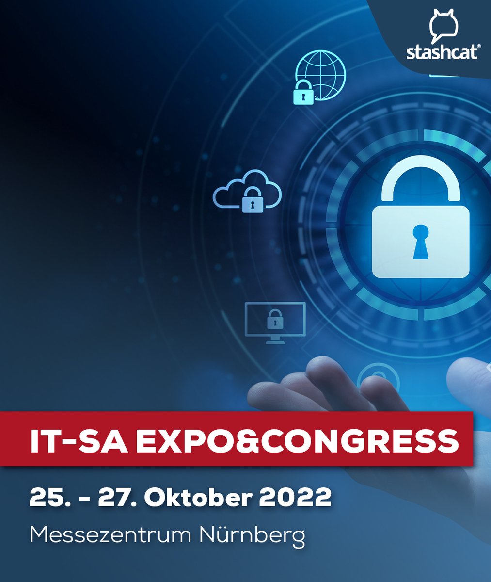 stashcatApp's tweet photo. 🔔 SAVE THE DATE: IT-SA 2022

Vom 25. – 27. Oktober 2022 sind wir zusammen mit @secunet_AG auf der it-sa 2022 in Nürnberg vertreten 🥳
Sie finden uns am Stand 526 der secunet in der Halle 7A 📍

#cybersecurity #itsecurity #expo #congress #messaging #itsa2022 #itsaexpo #itsa365 https://t.co/7nr2XyEtcV
