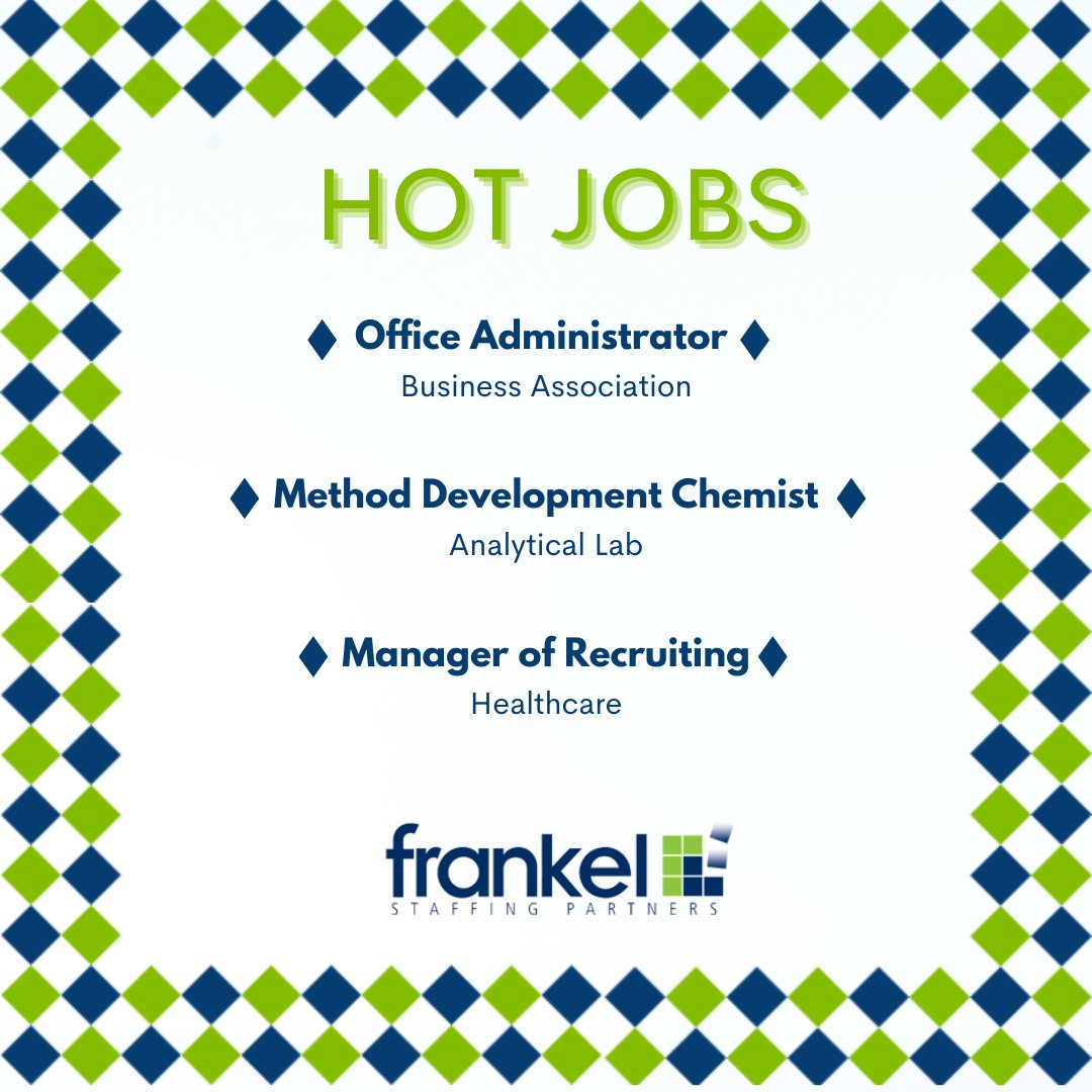 FrankelStaffing's tweet photo. It's Tuesday, so it's time for our HOT JOBS. Be sure to take a look at the featured positions along with our other openings at https://t.co/sYv9OfJPXR
#frankelstaffingpartners #hotjobs #nowhiring #jobs #businessassociation #rtpjobs #analyticallab #trianglejobs ##healthcare https://t.co/rGUz7iHcvt
