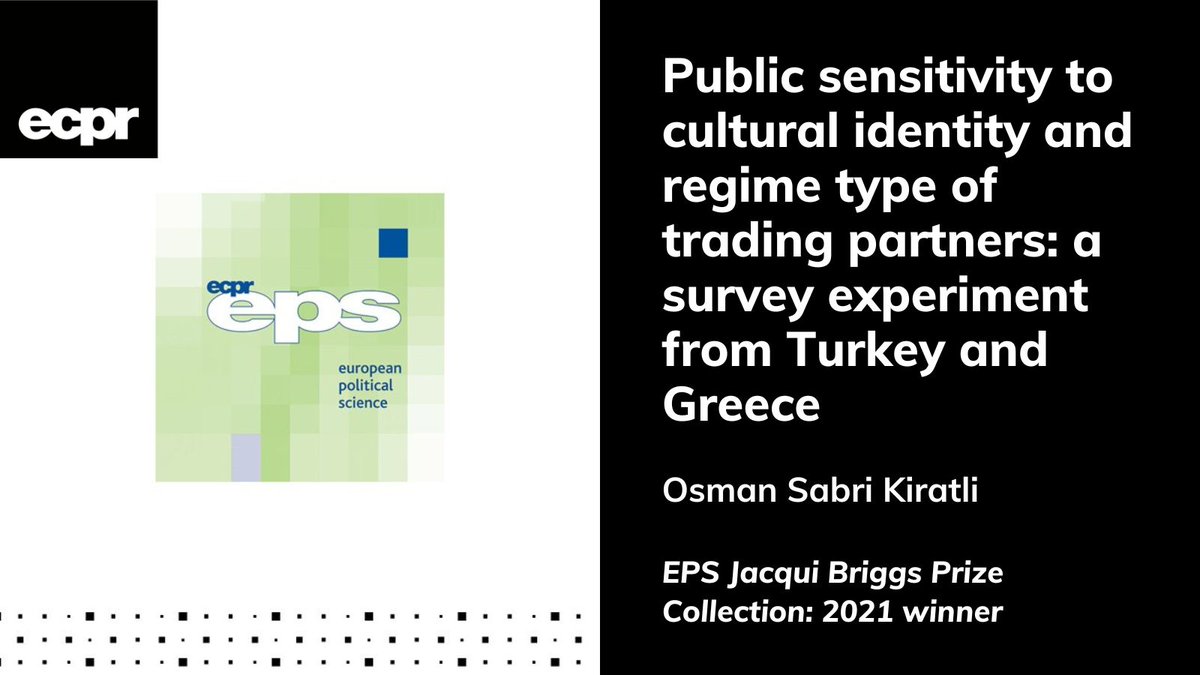EPSJournal's tweet photo. 🌟 Jacqui Briggs prize collection 🌟

The 2021 prize was awarded to @osman_s_kiratli's #research article, which uses 🇹🇷 &amp; 🇬🇷 to investigate if shared cultural values between trade partners influences public support for #tradeliberalization

Free access ➡️ https://t.co/DmScu3WZU0 https://t.co/k6uzB9zx5F