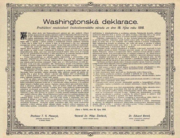 „Věříme v demokracii - věříme ve svobodu, svobodu vždy větší a větší.“ Tímto mottem končí Washingtonská deklarace neboli Prohlášení nezávislosti československého národa. Jsme hrdí na to, že díky diplomatickým snahám a úsilí T. G. Masaryka dnes slavíme 104. výročí této deklarace.