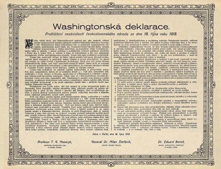 mzvcr's tweet photo. „Věříme v demokracii - věříme ve svobodu, svobodu vždy větší a větší.“

Tímto mottem končí Washingtonská deklarace neboli Prohlášení nezávislosti československého národa.
Jsme hrdí na to, že díky diplomatickým snahám a úsilí T. G. Masaryka dnes slavíme 104. výročí této deklarace. https://t.co/xAIB1PfEYG