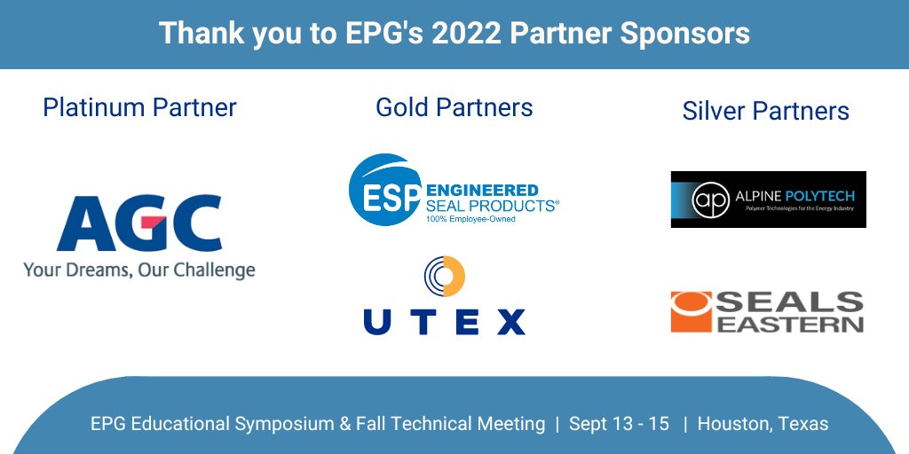 EnergyPolymer's tweet photo. The Energy Polymer Group wants to thank our 2022 Partner Sponsors for helping to make the EPG Educational Symposium and Fall Technical Meeting a success. #epg #energypolymergroup https://t.co/Wwgc5P0TJj