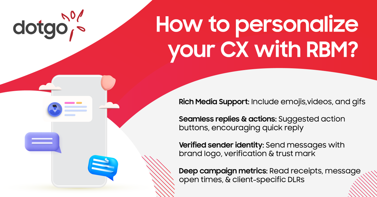 DOTGO's tweet photo. Rich Business Messaging (RBM) with its innumerable rich features can elevate your CX quickly. With RBM you can offer a personalized customer experience within the user’s smartphone, helping you garner new customers and nurture customer relationships.

 #RCS #GrowWithDotgo #RBM https://t.co/SuxQSQD6bQ