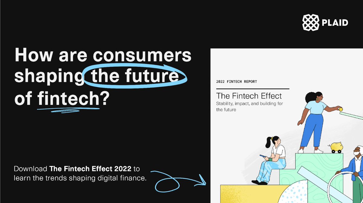 Plaid's tweet photo. What do consumers think about fintech? 🤔 We listened and we have some thoughts on how to build for the future. Review the report to learn the trends shaping digital finance. https://t.co/ZlBIP03H5W https://t.co/PytcUqNOuU