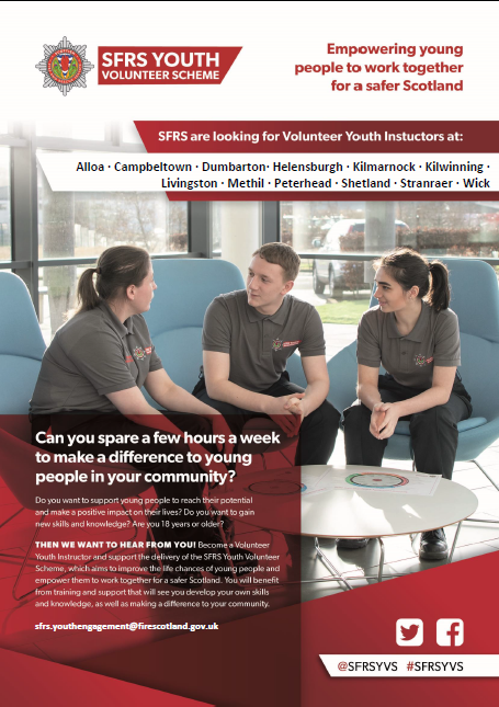 SFRSYVS's tweet photo. The Youth Volunteer Scheme is recruiting for potential Volunteer Youth Instructors - are you interested in supporting young people in your community whilst gaining skills and experience? Then apply today via My Job Scotland: https://t.co/iBX4x3EODM

#SFRSYVS https://t.co/yBaXPUo7Vs