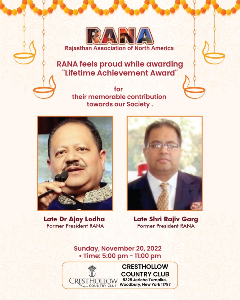 1stIndiaNews's tweet image. RANA के दो पूर्व अध्यक्षों को मरणोपरांत सम्मान

डॉ.अजय लोढा और राजीव गर्ग को मिलेगा सम्मान, मरणोपरांत लाइफ टाइम अचीवमेंट अवॉर्ड से नवाजा जाएगा दोनों को, न्यूयॉर्क में 20 नवंबर को RANA...

@ashokgehlot51 @VasundharaBJP @PremBhandariNYC