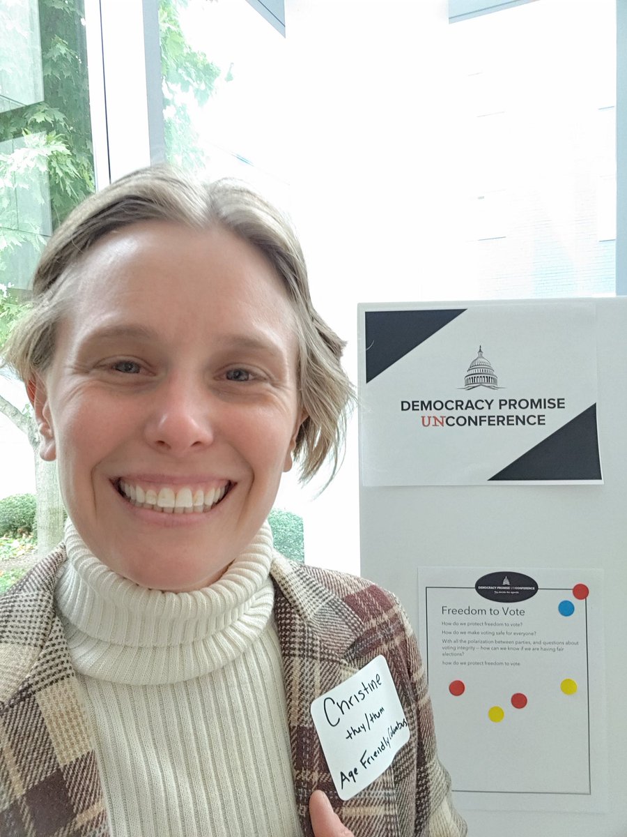 ChristineHapp_2's tweet photo. Excited to talk about Democracy today at the Unconference hosted by @stephencdavid and @osucsw. As part of @AgeFriendlyOH I am interested in exploring themes across generations. #agefriendly #Columbus #socialwork https://t.co/8c59NFoMOV