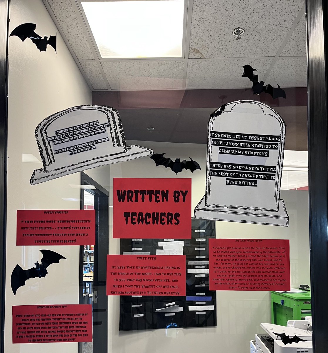 Once upon a school-day dreary, in a chamber full of many a quaint and curious volume of forgotten lore…there arose a scary story contest. “Two sentence tales of terror, if you please!” cackled the witchy librarians with gleaming, hungry eyes. Due: no later than Tuesday 10/25.