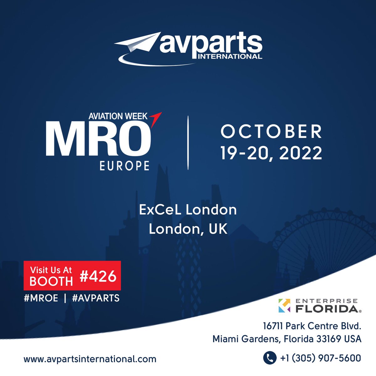 avpartsint's tweet photo. We are now in MRO Europe! Come and visit us at Booth: 426 / Florida Pavilion 
.
#mroe #avparts #enterpriseflorida #aviationweek #mroeurope2022 https://t.co/8mvkG4qTaC