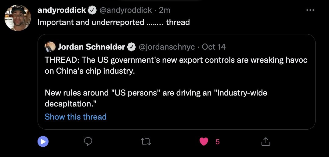 never thought I'd get a cosign from the athlete I idolized most as a kid, and from a thread about export controls nonetheless thanks @andyroddick !