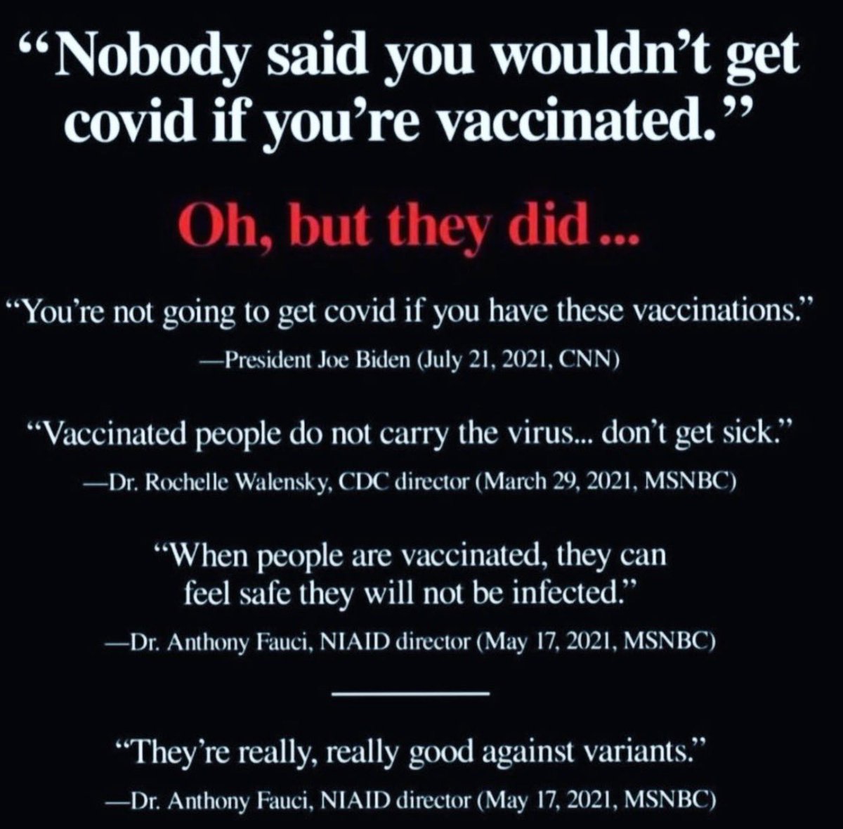 JamieSale's tweet photo. I guess these statements changed at the speed of science🥴🤡#lies #crimesagainsthumanity https://t.co/04oHZgocoq