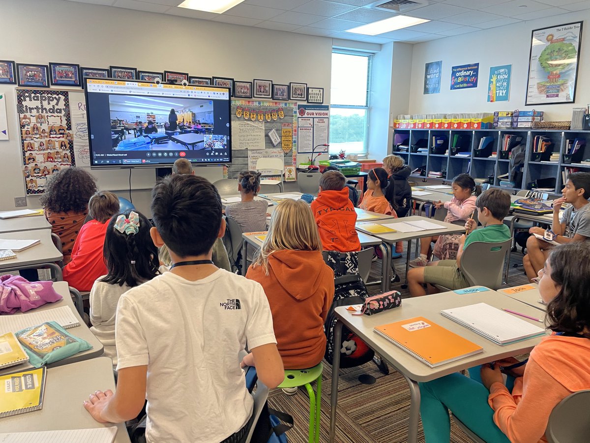 Fourth graders in Ms. Hood/Mrs. Williamson's class participated in a Google Meet with a class from Saskatchewan, Canada to discuss Thirst by <a href="/varshabajaj/">Varsha bajaj</a>, the middle grade title for <a href="/globalreadaloud/">Pernille Ripp</a>! <a href="/BPEWildcats/">Blackland Prairie Elementary</a> #bpecats