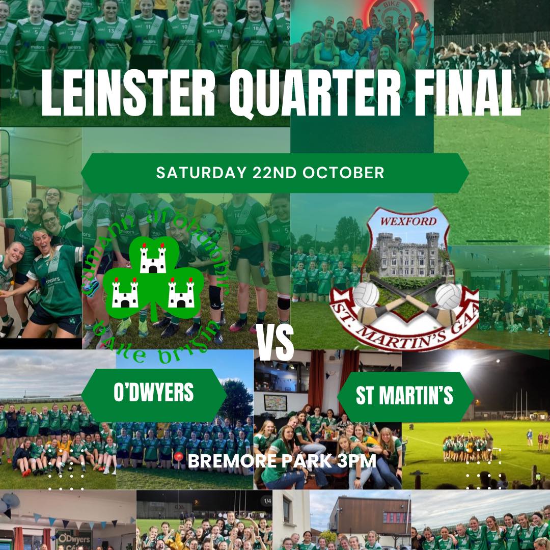 The very best of luck to @odwyersgaa Senior Ladies team this Saturday in the Leinster Quarter Final happening at Bremore Park at 3pm! This is the first time that an O’Dwyers team have reached the Leinster stages, well done ladies! 💪🏼💚