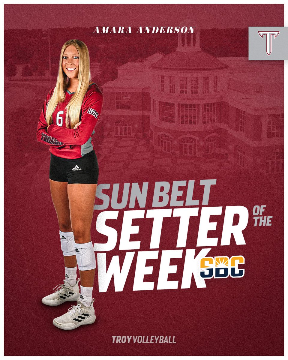 𝙎𝙀𝙏𝙏𝙄𝙉𝙂 𝙃𝙀𝙍 𝙒𝘼𝙔 𝙏𝙊 𝙎𝙐𝘾𝘾𝙀𝙎𝙎

Amara Anderson has been named Sun Belt Setter of the Week!

📰: gotroy.us/3EVDgMV

#BuildTheEmpire | #OneTROY ⚔️ 🏐
