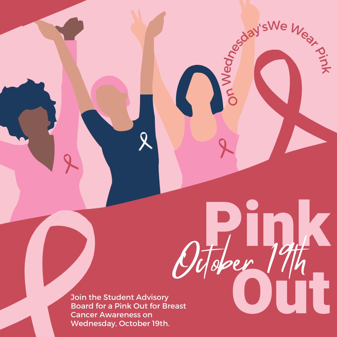 NWFSCRaiderLife's tweet photo. Join Raider Life and the Student Advisory Board in a Pink Out for Breast Cancer Awareness Month on Wednesday, October 19th! https://t.co/q5k8DWa9zV