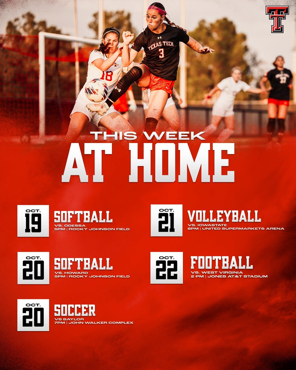 This week at 🏡 We have a lot going on this week with plenty of opportunities to come support your Red Raiders! #WreckEm