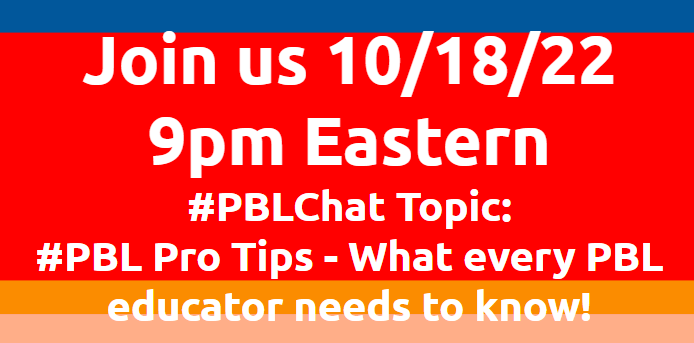 chrisgibsonedu's tweet photo. Calling all #PBL educators for  #PBLChat tonight at 9pm Eastern. We'll explore Pro Tips for PBL - what every PBL educator needs to know. 

@EPIClearners @HolyGirl22 @bloomberg_paul @mmcdowell13 @rmjohnson45 @danishkurani @siri0714 @historyhillin @mmeflight_spjh https://t.co/osB1vGKmLe