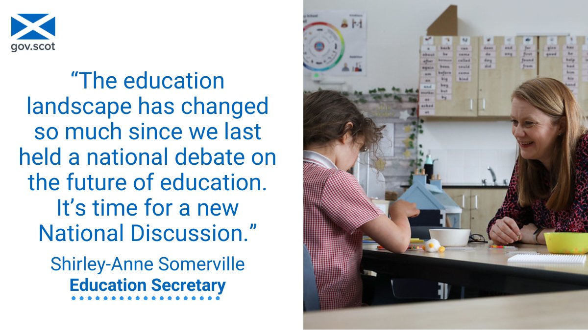 Our National Discussion is giving people the chance to shape the future of education in Scotland. Young people, parents, carers and teachers are being invited to have their say. You can get involved in the National Discussion at➡️ bit.ly/3TxD9ey #TalkScottishEducation