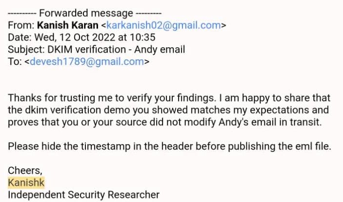 BIG: It has come to my attention that I’ve been listed as one of the 'independent security researchers' who supposedly “verified” the Wire’s report on FB ‘Xcheck’ in India. I would like to confirm that I did NOT DO the DKIM verification for them.