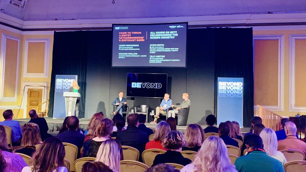 nerys76's tweet photo. “We’re focused on measurable action” @dirstevesmith discussing the Decarbonisation of the Screen Industry on behalf of @WeAreALBERT at @BeyondCnf, alongside Richard Phillips and @TillyAshton1 https://t.co/rFyiyVVx9a