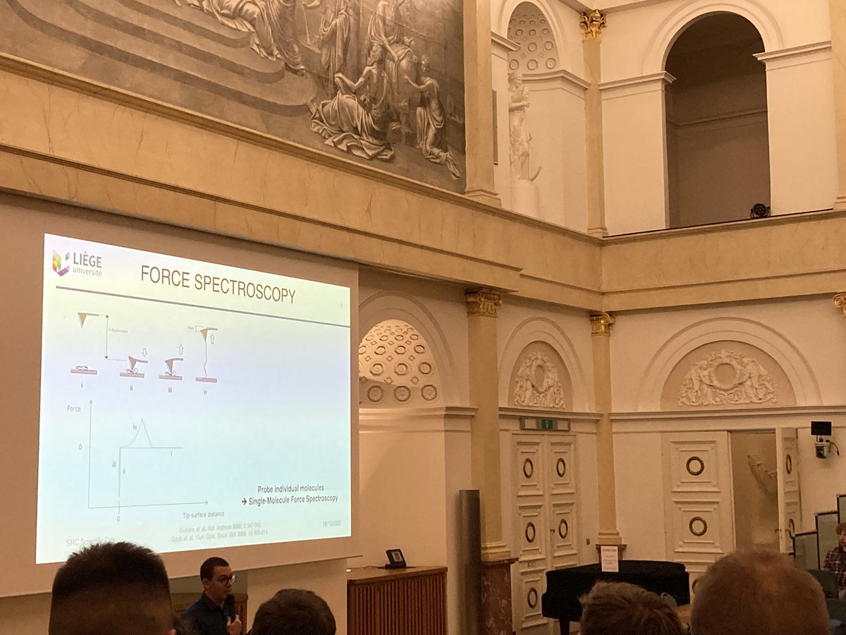 SingleMolecules's tweet photo. Enjoying the Société Royale de Chimie Scientific Day organised by Anne-Sophie Duwez #nanochemULiege. The many facets of #mechanochemistry are presented by @ColacinoEvelina, @GuillaumeDebo, @damsluys and myself. Thanks Anne-Sophie for organising excellent science in a great place! https://t.co/pg1FhaD2uK