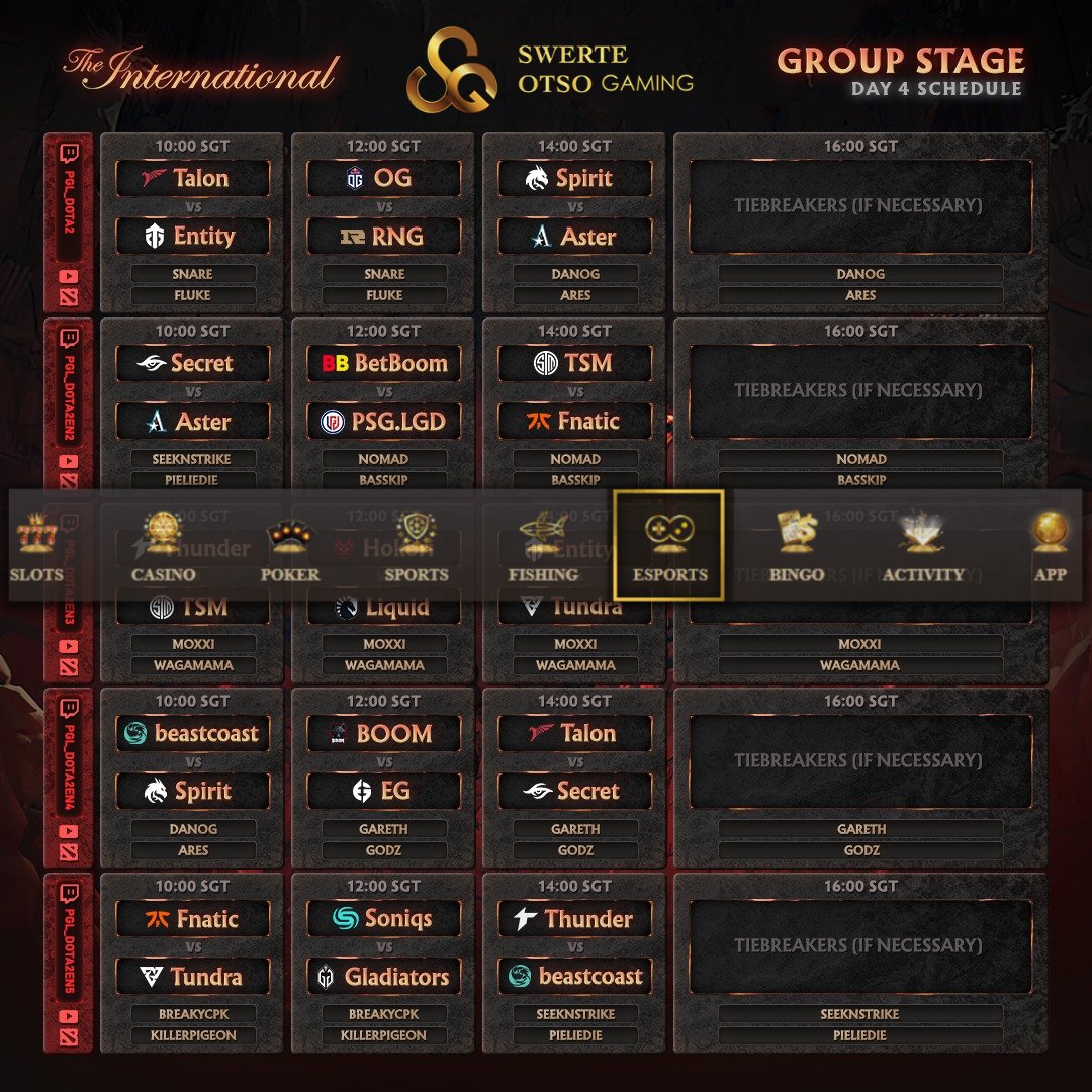 SwerteOtso's tweet photo. TI11 Group Stage Final Day kicks off, sino kaya ang mapupunta sa upper bracket at lower bracket. Nangangamba ang ating Pinoy team, road to airport na ba ang Boom E-sports? 😂 Lets Goo Ka Swerte lets place our bets. 🥳🥳🥳
#swerteotsoso #swerte8 #eSportsBetting #TI11 #Dota2 https://t.co/8RxXr3JYMq